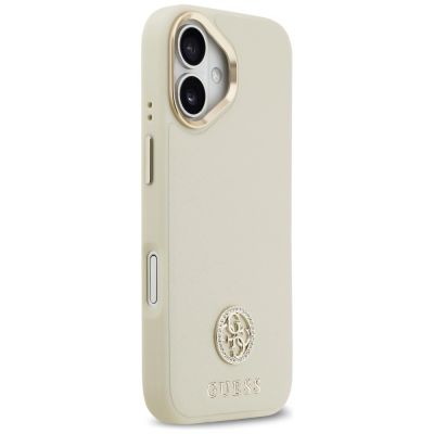 4. Etui Guess Grained Strass Logo MagSafe na iPhone 17 - beżowe
