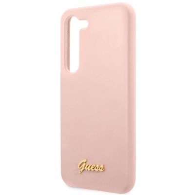 6. Etui Guess Silicone Script Metal Logo na Samsung Galaxy S23+ - różowe