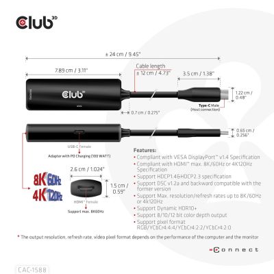 7. CLUB3D CAC-1588 adapter kablowy 0,17 m USB Type-C HDMI Czarny