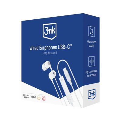 12. Słuchawki 3mk Wired Headphones przewodowe ze złączem USB-C - białe
