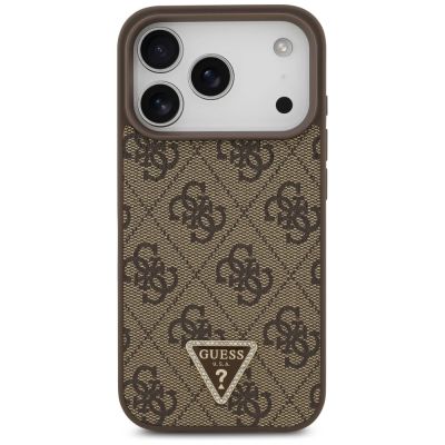 3. Etui Guess Leather 4G Triangle Strass MagSafe na iPhone 18 Pro / 17 Pro - brązowe