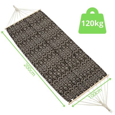 23. HAMAK OGRODOWY 1 OSOBOWY 200X100CM Z DRĄŻKIEM ETNO CZARNO-BIAŁY