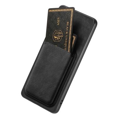 4. Etui na Samsung Galaxy A57 5G ze skóry syntetycznej z odpinanym uchwytem na karty kompatybilne z MagSafe - czarne