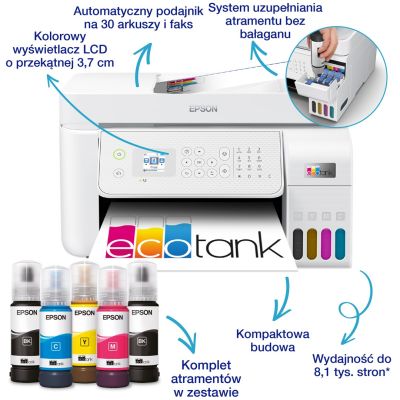 14. Epson EcoTank L5316 WiFi - wielofunkcyjna drukarka A4 z łącznością Wi-Fi i stałym zasilaniem w atrament