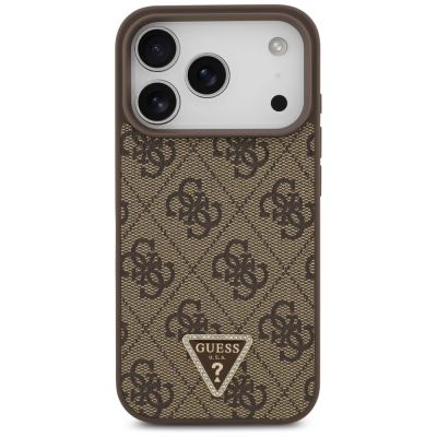 3. Etui Guess Leather 4G Triangle Strass MagSafe na iPhone 17 Pro - brązowe