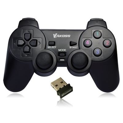 4. VAKOSS GAMEPAD BEZPRZEWODOWY USB Z FUNKCJĄ DUAL SHOCK, PC/PS3, TRYB CYFROWY I ANALOGOWY,  GP-4705BK CZARNY