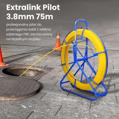 5. Pilot Extralink 3.8mm 75m | Pilot do przeciągania kabli | włókno szklane FRP, śr. 3,8mm, dł. 75m, żółty