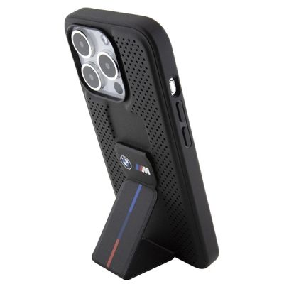 2. Etui BMW Grip Stand Smooth & Perforated na iPhone 15 Pro - czarne
