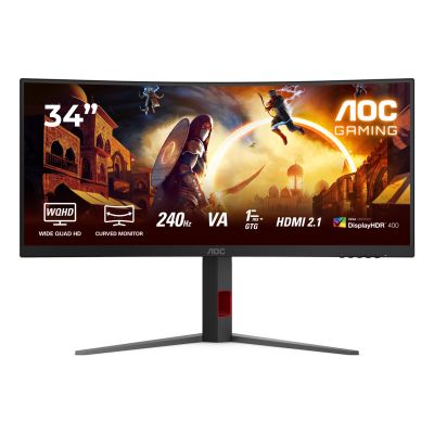 Monitor AOC CU34G4Z 34-calowy, Szybkie VA, WQHD 21:9, 240 Hz, 1 ms, 3440 x 1440 pikseli, 450 cd/m2, ilość portów HDMI: 2, kolor czarny
