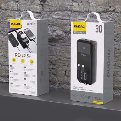 2. Powerbank Dudao K15MAX 30000mAh PD 22.5W z wbudowanymi kablami - czarny