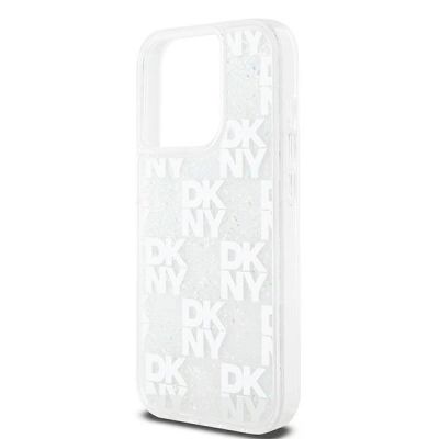 6. Etui DKNY Liquid Glitter Multilogo na iPhone 15 Pro - białe