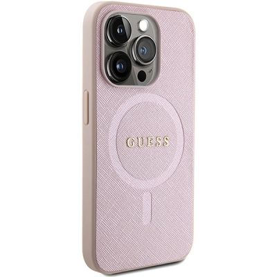 4. Etui Guess Saffiano MagSafe na iPhone 15 Pro - różowe