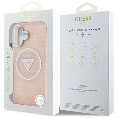 8. Etui Guess IML Metal Glitter 4G Circle Triangle MagSafe na iPhone 16 - różowe