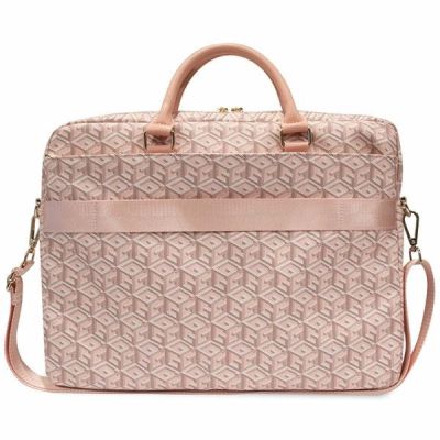 3. Torba Guess GCube Stripes na laptopa 16" - różowa