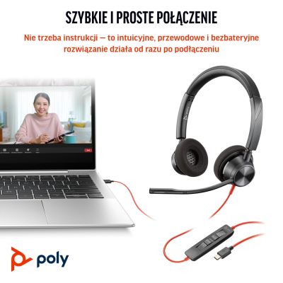 53. Słuchawki Poly Blackwire 3320 Stereo MS Teams Certified USB-C Headset +USB-C/A Adapter 8X220AA