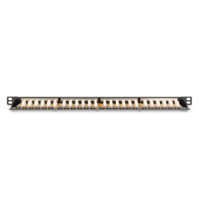 5. Panel krosowy high density 19'' 24x RJ45, LSA poziom, kat.6, ekranowany, 0.5U, czarny, prowadnica kabli