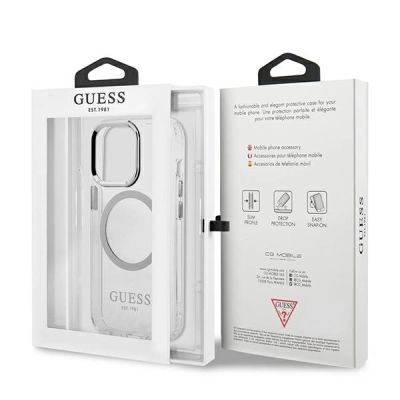8. Etui Guess Metal Outline MagSafe na iPhone 13 Pro / iPhone 13 - srebrne