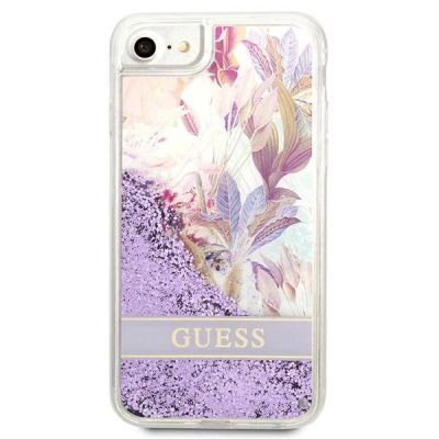 3. Etui Guess Flower Liquid Glitter na iPhone SE 2022 / SE 2020 / 7 / 8 - fioletowe