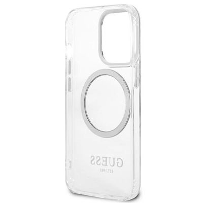 7. Etui Guess Metal Outline MagSafe na iPhone 13 Pro / iPhone 13 - srebrne