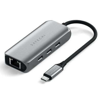Satechi 4-In-1 USB-C Hub - hub do urządzeń mobilnych USB-C (3x USB-C 3.2 gen2 10Gbps, 2.5 Gigabit Ethernet) (space gray)