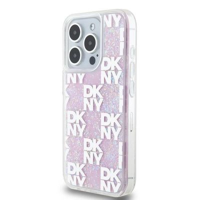2. Etui DKNY Liquid Glitter Multilogo na iPhone 15 Pro - różowe