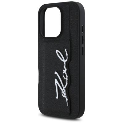 6. Etui Karl Lagerfeld HC Grained PU Cardslot Metal Signature na iPhone 16 Pro - czarne