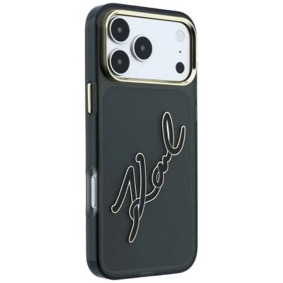 4. Etui Karl Lagerfeld IML Big Signature Resin Metal Frame na iPhone 18 Pro / 17 Pro - czarne