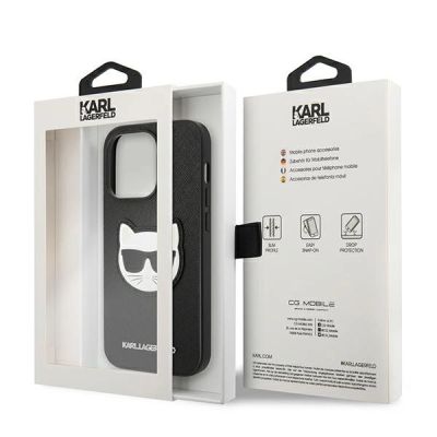 8. Etui Karl Lagerfeld Saffiano Choupette Head Patch na iPhone 14 Pro Max - czarne