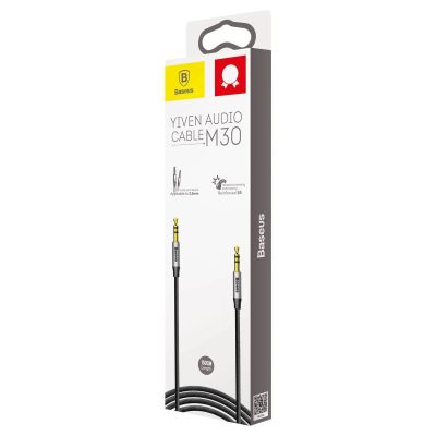 5. Baseus Yiven M30 kabel audio stereo AUX 3,5 mm męski mini jack 1,5m srebrno-czarny (CAM30-CS1)