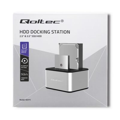 5. QOLTEC STACJA DOKUJĄCA DYSKÓW 2XHDD/SSD 2.5"/3.5" SATA | USB 3.0 | KLONOWANIE