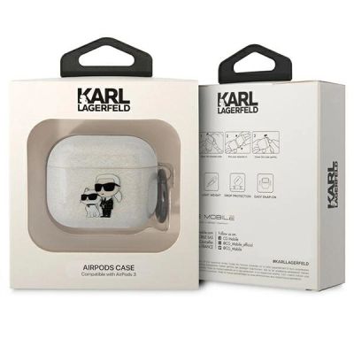 3. Etui Karl Lagerfeld Glitter Karl&Choupette na AirPods 3 - przezroczyste