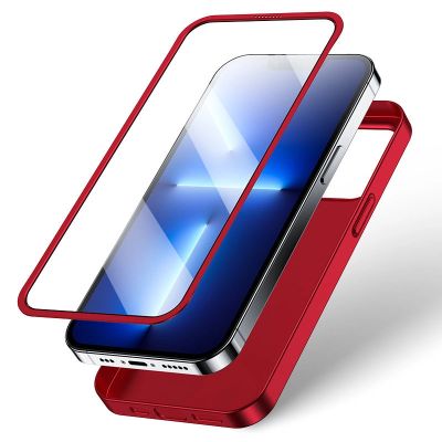4. Joyroom 360 Full Case etui pokrowiec do iPhone 13 Pro Max obudowa na tył i przód + szkło hartowane czerwony (JR-BP928 red)