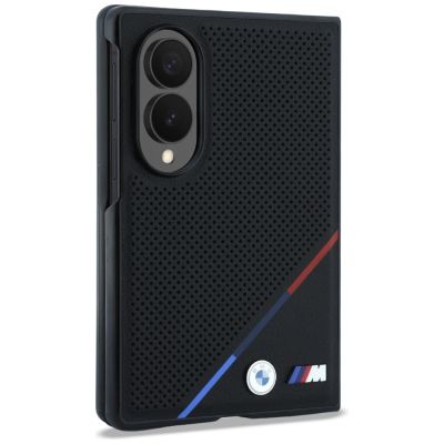 3. Etui BMW M Leather Perforated Tricolor Stripe Metal Logos MagSafe na Samsung Galaxy Z Fold 8 - czarne