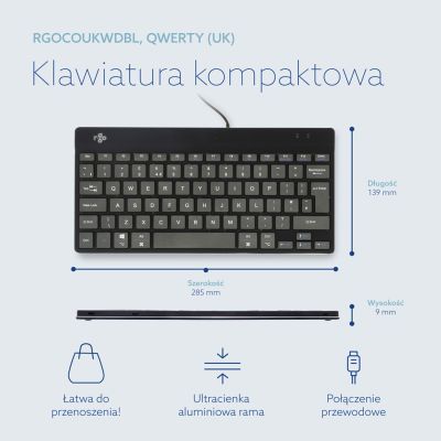 9. R-Go Tools Ergonomiczna R-Go Compact Break klawiatura, z oprogramowaniem do robienia przerw, QWERTY (UK), przewodowa, czarna