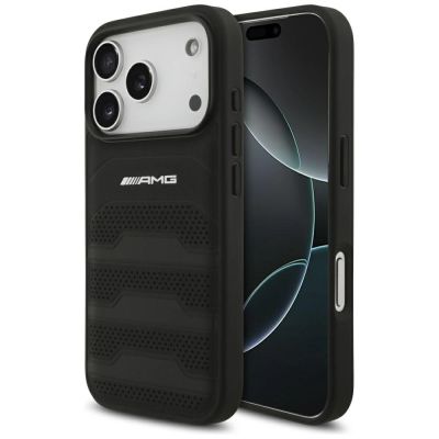 Etui Mercedes AMG Leather Debossed Lines Logo na iPhone 18 Pro / 17 Pro - czarne