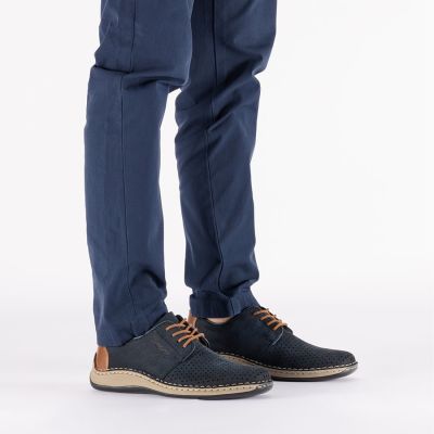 5. Skórzane półbuty ażurowe granatowe Rieker 05226-14