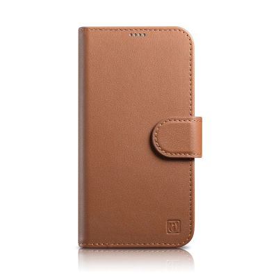 iCarer Wallet Case 2in1 etui iPhone 14 Pro skórzany pokrowiec z klapką Anti-RFID brązowy (WMI14220726-BN)