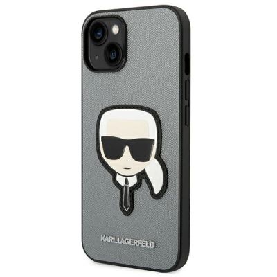 2. Etui Karl Lagerfeld Saffiano Karl's Head Patch na iPhone 14 Plus - srebrne