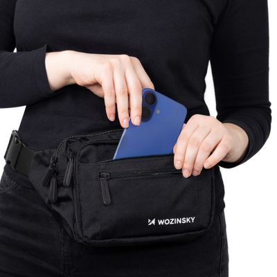 10. Saszetka biodrowa Wozinsky WSB-W1 na ramię unisex regulowany pasek wodoodporna - czarna