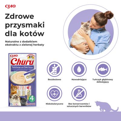 2. INABA Churu Tuńczyk z małżami - przysmak dla kota - 4x14 g
