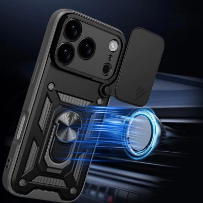 3. Etui Hybrid Armor Camshield na iPhone 17 Pro Max pancerne z podstawką i osłoną aparatu - czarne