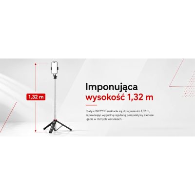 26. Wozinsky Selfie stick WC1Y3S teleskopowy tripod 1.3m z uchwytem na telefon - czarny