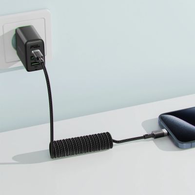 6. Kabel Acefast C14-03 USB-C - USB-C sprężynowy 480Mb/s 3A 1.2m - czarny