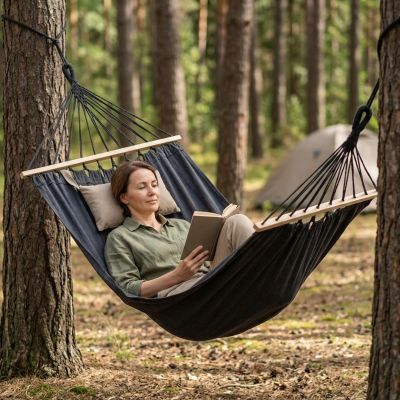 7. HAMAK OGRODOWY 1 OSOBOWY 200X100CM Z DRĄŻKIEM 1064055 ANTRACYT