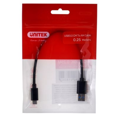 UNITEK KABEL USB-C - USB-A 3.1,M/M,0,25M, Y-C490BK