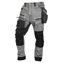 Spodnie robocze DENIM, wzmocnienia Cordura, odpinane kieszenie kaburowe, szare, rozmiar S