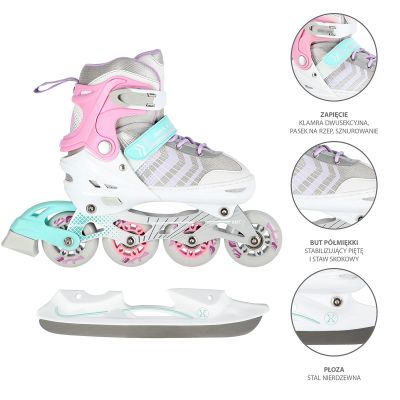 3. NH18192 4w1 RÓŻOWY ROZM.S(29-33) ŁYŻWOROLKI Z WYM. PŁ. HOKEJOWĄ NILS EXTREME