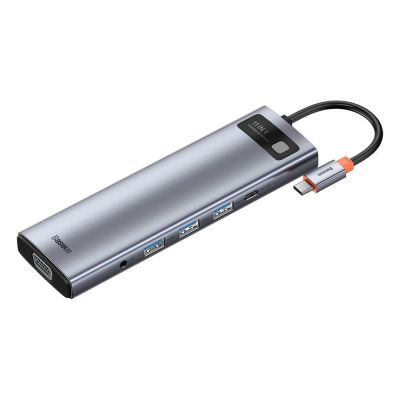 11. Baseus Metal Gleam 11w1 wielofunkcyjny HUB USB Typ C - 3x USB 3.2 Gen 1 5Gbps / USB Typ C PD 100W / 3,5 mm mini jack AUX / VGA Full HD 60Hz / 2x HDMI 4K 30Hz / czytnik kart TF i SD / RJ45 1Gbps szary (CAHUB-CT0G)
