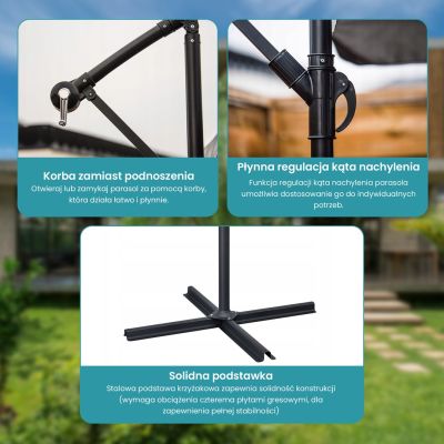 10. Extralink Black Forest Garden Umbrella with Side Panels, Large 3m Beige Cantilever Parasolowy do patio ze wspornikiem Sześciokąt Beżowy, Czarny