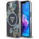 Etui Guess IML Metal Glitter Flowers Triangle MagSafe na iPhone 16e - czarne